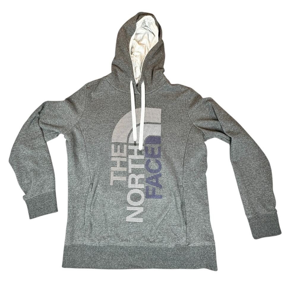 North Face Hoodie Womens Large Grey Logo Pullover Jumper Sweatshirt Comfy Soft